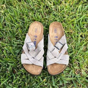 Birkenstock Light Gray Suede Criss-Cross Sandals